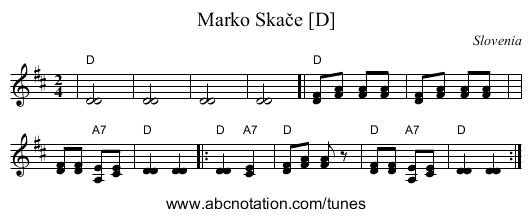 Marko Skače [D] - staff notation