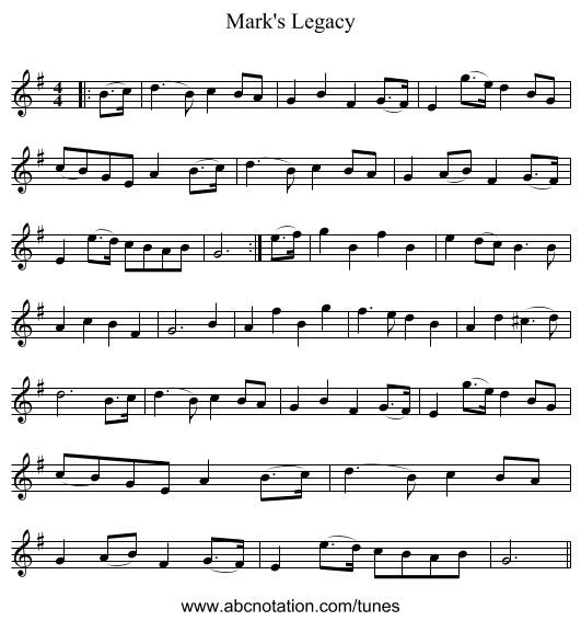 Mark's Legacy - staff notation