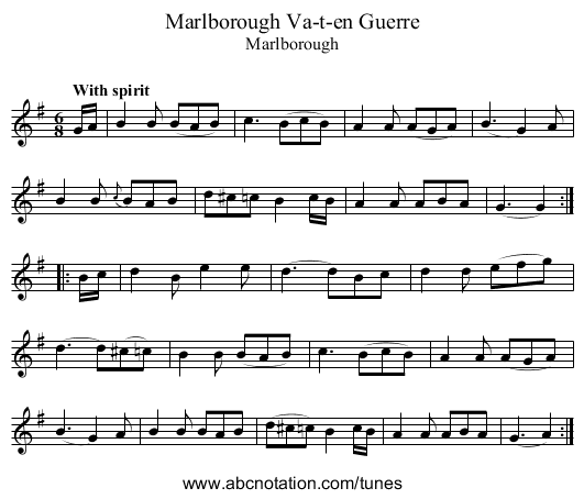 Marlborough Va-t-en Guerre - staff notation