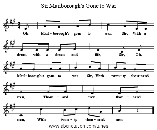 Marlborough's Gone to War, Sir - staff notation