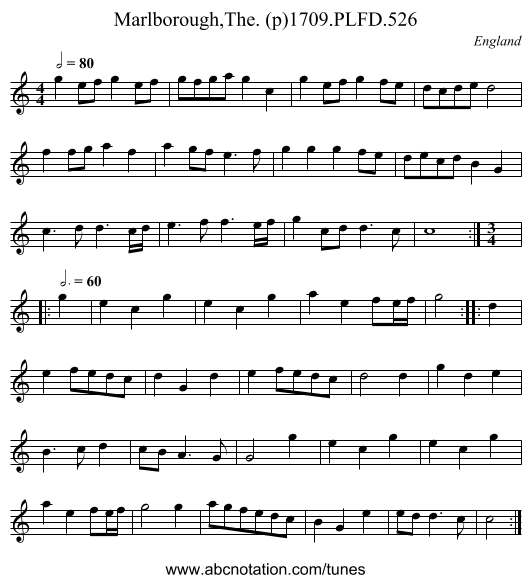 Marlborough,The. (p)1709.PLFD.526 - staff notation
