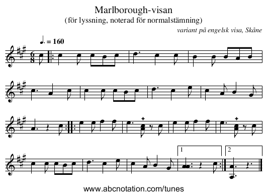 Marlborough-visan - staff notation