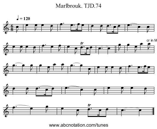 Marlbrouk. TJD.74 - staff notation