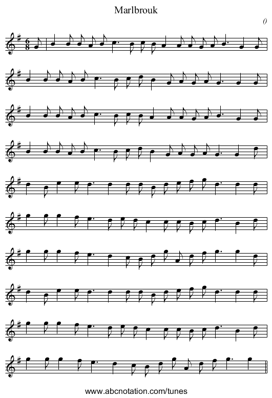 Marlbrouk - staff notation