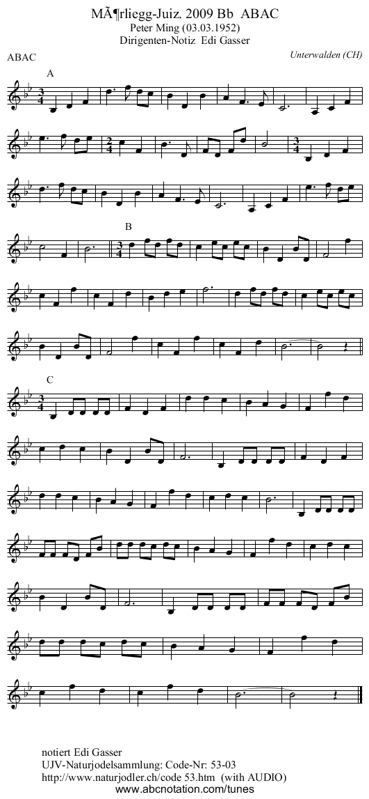 Mörliegg-Juiz. 2009 Bb ABAC - staff notation