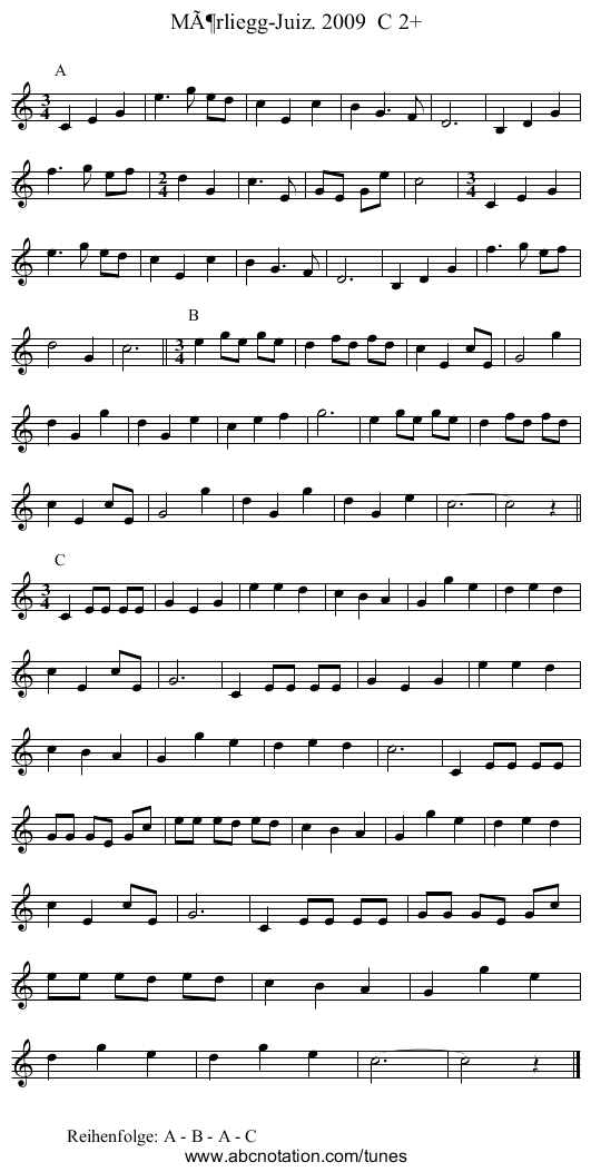 Mörliegg-Juiz. 2009 C 2+ - staff notation