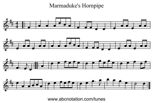 Marmaduke's Hornpipe - staff notation