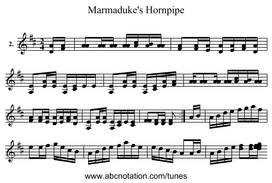 Marmaduke's Hornpipe - staff notation
