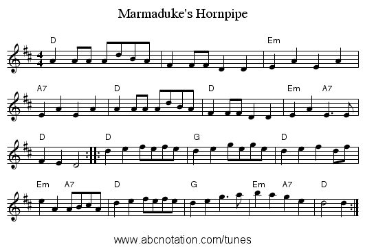 Marmaduke's Hornpipe - staff notation