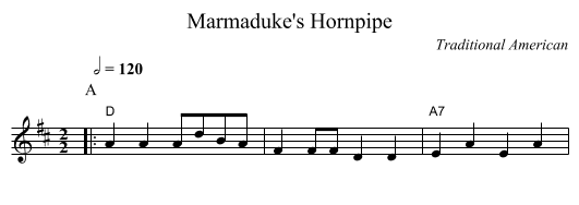 Marmaduke's Hornpipe - staff notation