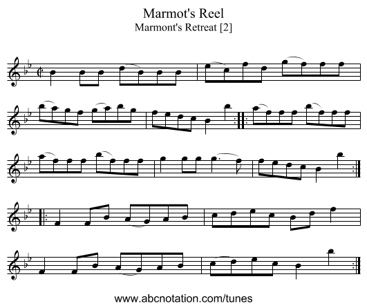 Marmot's Reel - staff notation