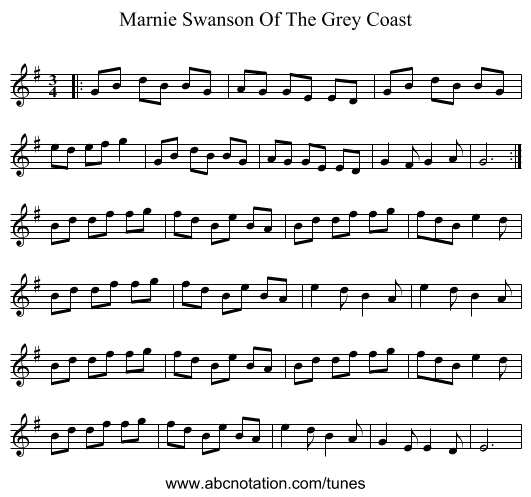 Marnie Swanson Of The Grey Coast - staff notation