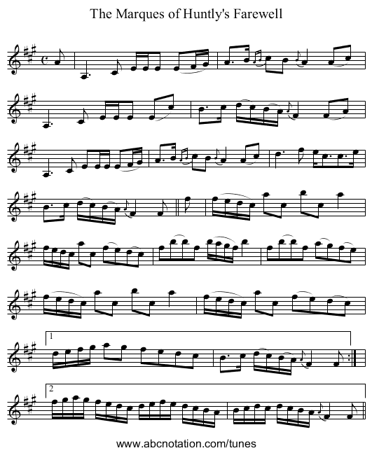 Marques of Huntly's Farewell, The - staff notation