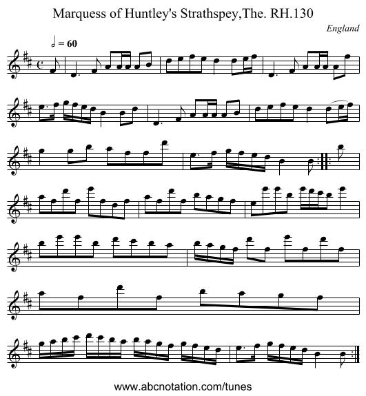 Marquess of Huntley's Strathspey,The. RH.130 - staff notation
