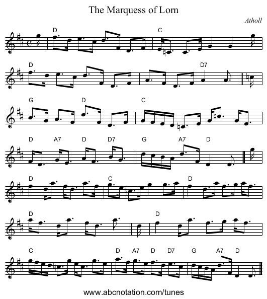 Marquess of Lorn, The - staff notation