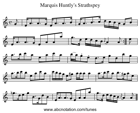 Marquis Huntly's Strathspey - staff notation