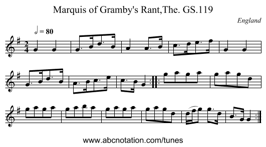 Marquis of Gramby's Rant,The. GS.119 - staff notation