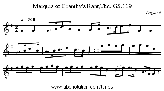 Marquis of Gramby's Rant,The. GS.119 - staff notation