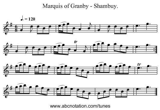 Marquis of Granby - Shambuy. - staff notation