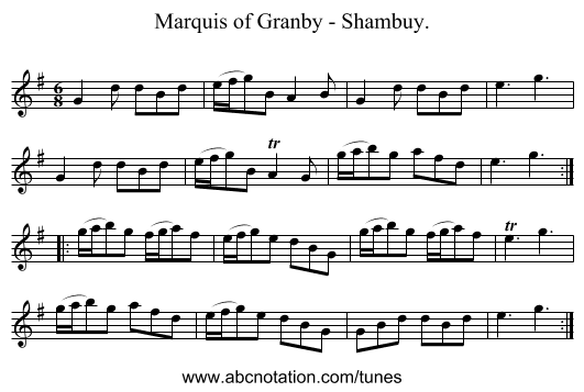 Marquis of Granby - Shambuy. - staff notation
