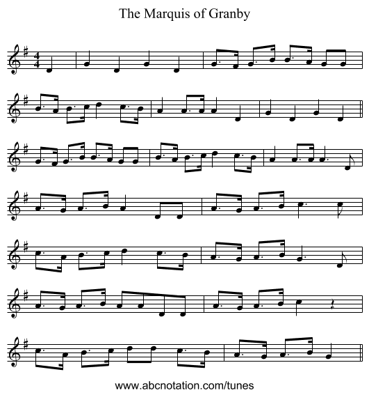 Marquis of Granby, The - staff notation