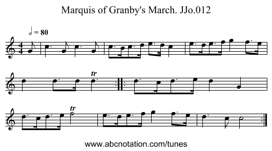 Marquis of Granby's March. JJo.012 - staff notation