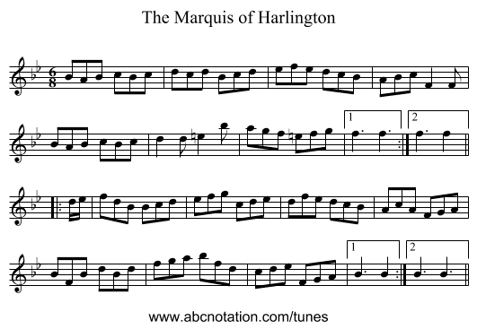 Marquis of Harlington, The - staff notation