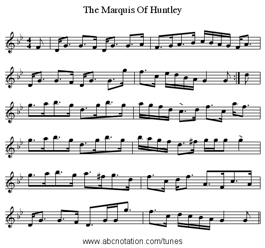 Marquis Of Huntley, The - staff notation