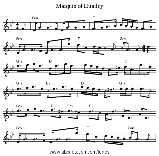 Marquis of Huntley - staff notation