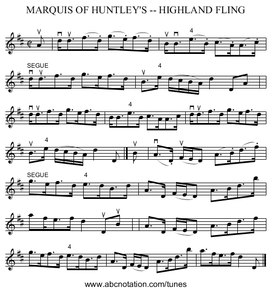 MARQUIS OF HUNTLEY'S -- HIGHLAND FLING - staff notation
