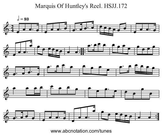 Marquis Of Huntley's Reel. HSJJ.172 - staff notation