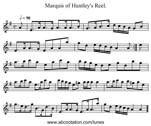 Marquis of Huntley's Reel. - staff notation
