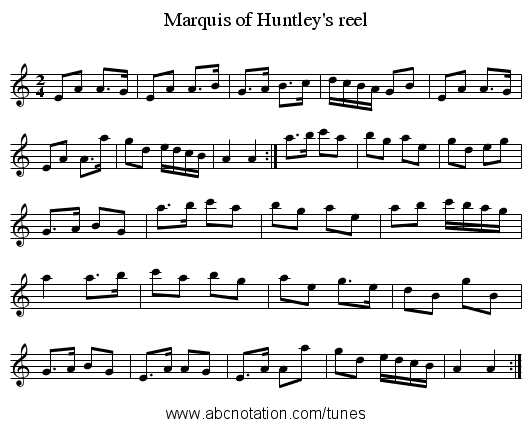 Marquis of Huntley's reel - staff notation