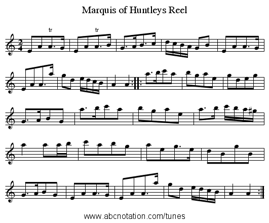 Marquis of Huntleys Reel - staff notation