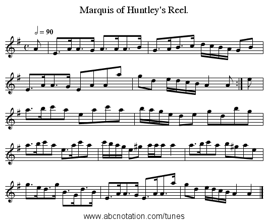 Marquis of Huntley's Reel. - staff notation