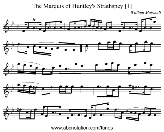 Marquis of Huntley's Strathspey [1], The - staff notation