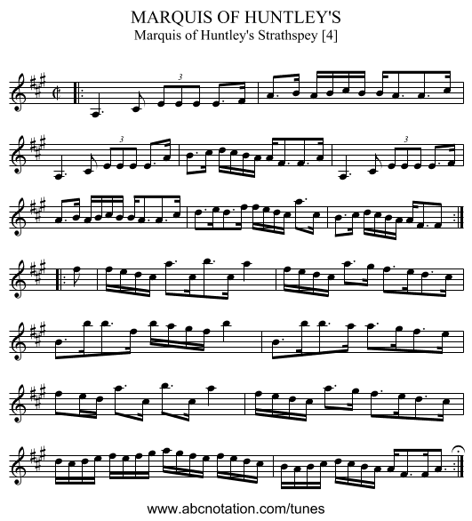 MARQUIS OF HUNTLEY'S - staff notation