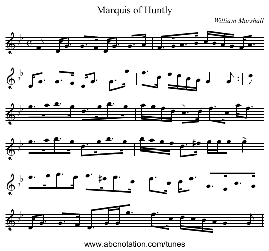 Marquis of Huntly - staff notation