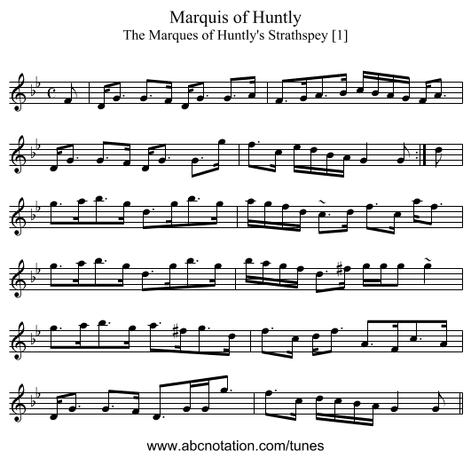 Marquis of Huntly - staff notation