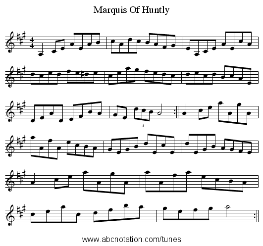 Marquis Of Huntly - staff notation