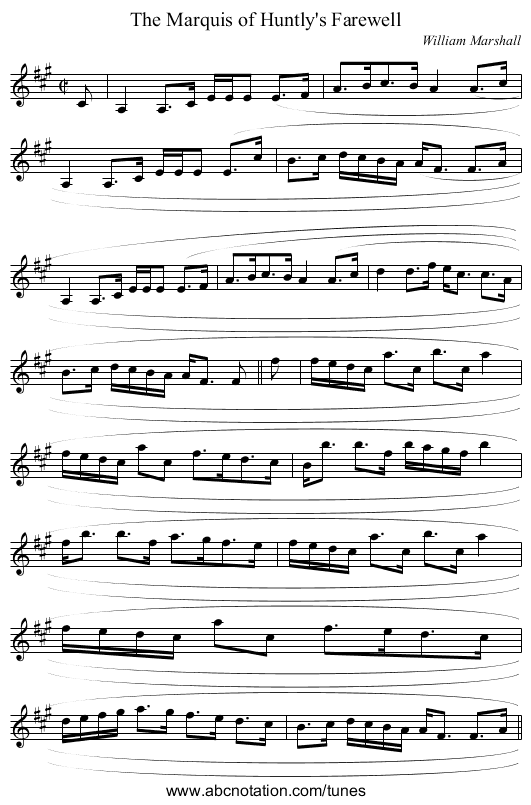 Marquis of Huntly's Farewell, The - staff notation