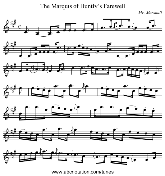 Marquis of Huntly’s Farewell, The - staff notation