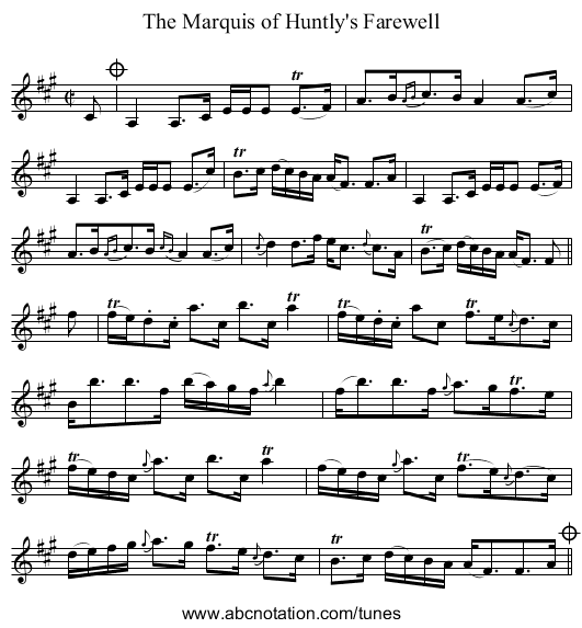 Marquis of Huntly's Farewell, The - staff notation