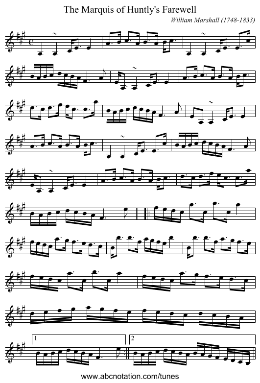 Marquis of Huntly's Farewell, The - staff notation