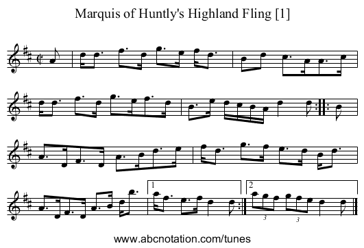Marquis of Huntly's Highland Fling [1] - staff notation