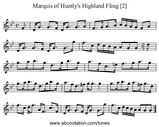 Marquis of Huntly's Highland Fling [2] - staff notation