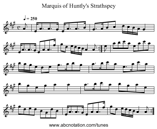 Marquis of Huntly's Strathspey - staff notation