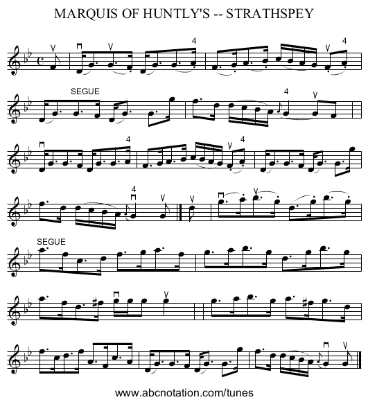 MARQUIS OF HUNTLY'S -- STRATHSPEY - staff notation