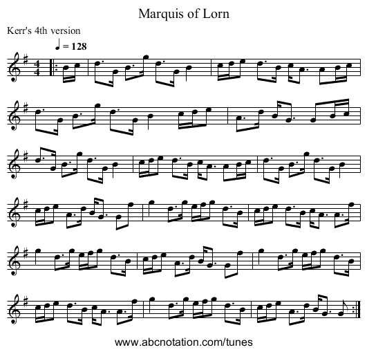 Marquis of Lorn - staff notation