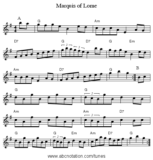 Marquis of Lorne - staff notation